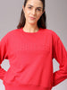 Women's Red Relaxed Fit Typographic Crewneck Sweatshirt