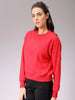 Women's Red Relaxed Fit Typographic Crewneck Sweatshirt