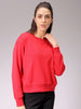 Women's Red Relaxed Fit Typographic Crewneck Sweatshirt