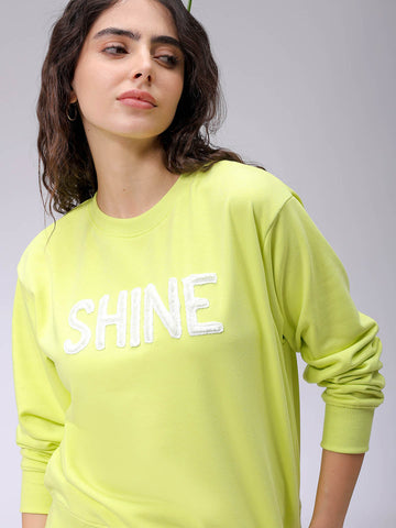 Women's Yellow Relaxed Fit Typographic Crewneck Sweatshirt