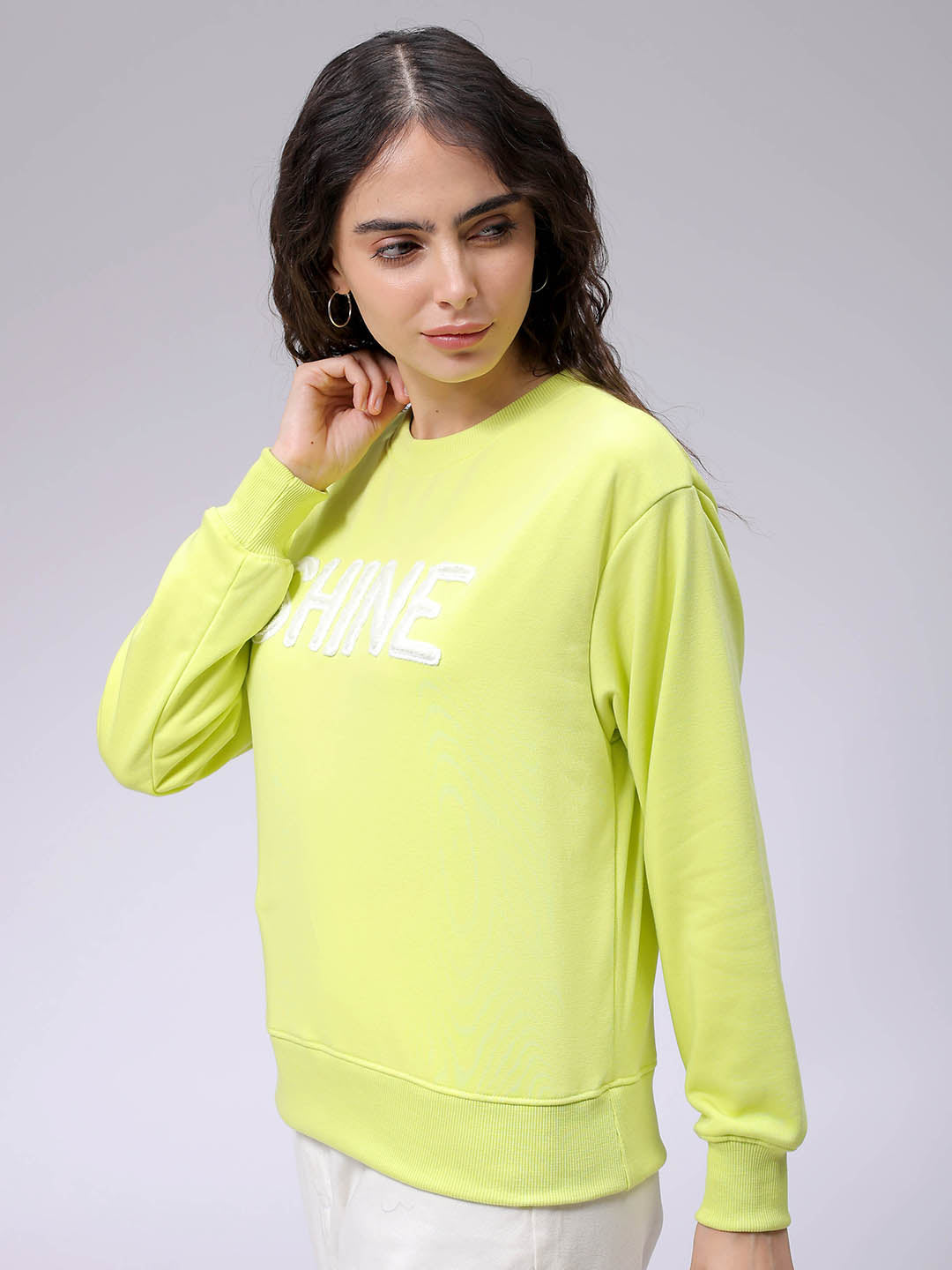 Women's Yellow Relaxed Fit Typographic Crewneck Sweatshirt