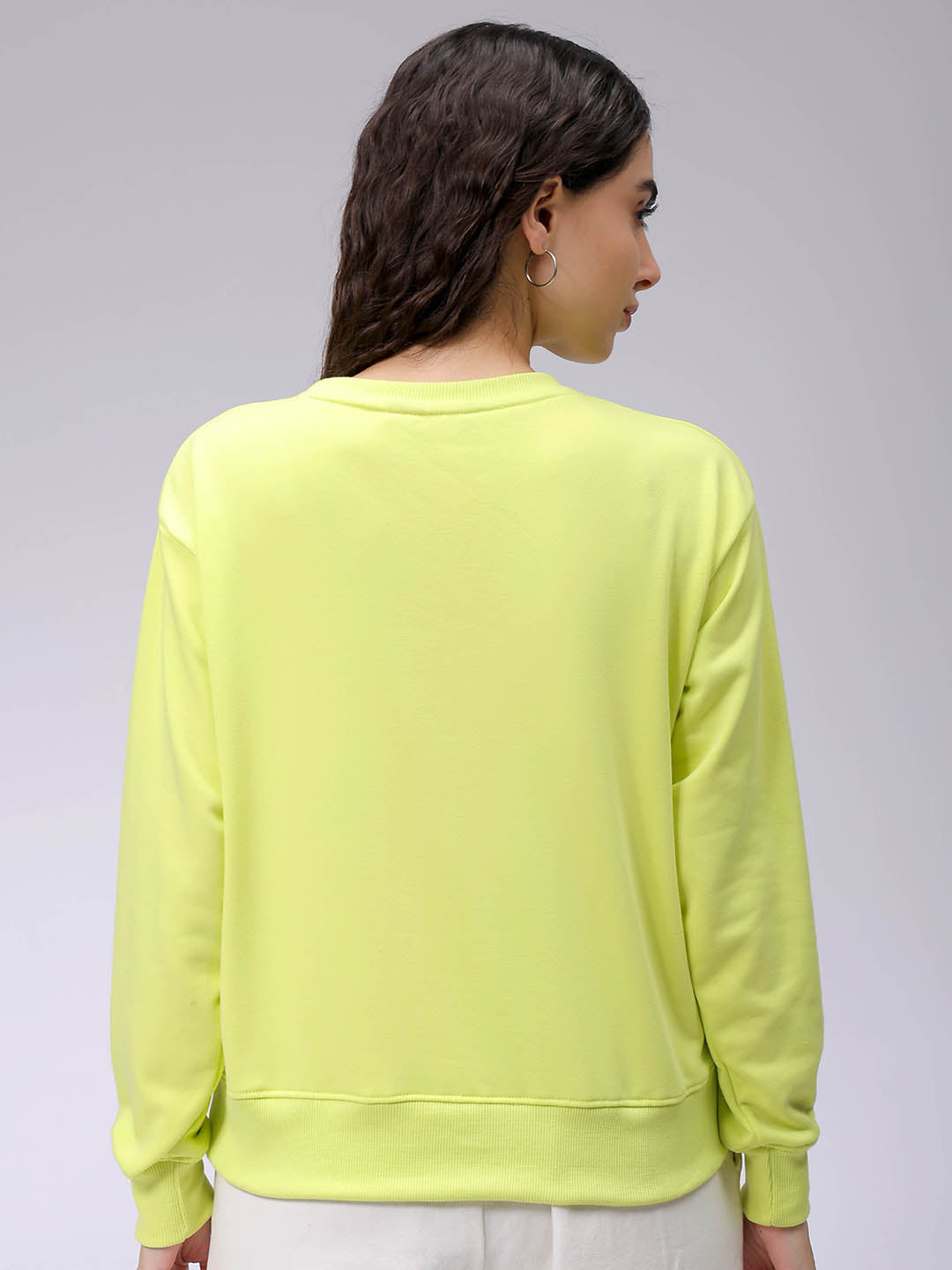 Women's Yellow Relaxed Fit Typographic Crewneck Sweatshirt