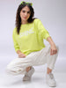Women's Yellow Relaxed Fit Typographic Crewneck Sweatshirt