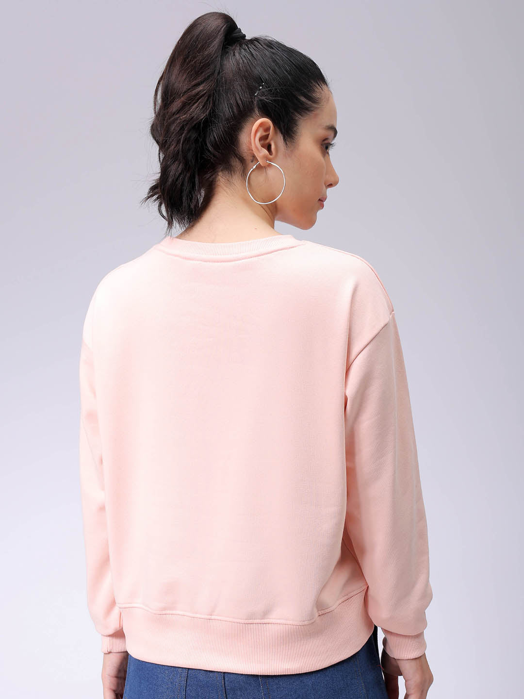 Women's Pink Relaxed Fit Typographic Crewneck Sweatshirt