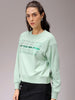 Women's Green Relaxed Fit Foil Printed Crewneck Sweatshirt