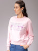 Women's Pink Relaxed Fit Foil Printed Crewneck Sweatshirt