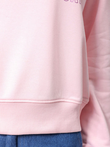 Women's Pink Relaxed Fit Foil Printed Crewneck Sweatshirt