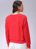 Women's Red Relaxed Fit Typographic Crewneck Sweatshirt