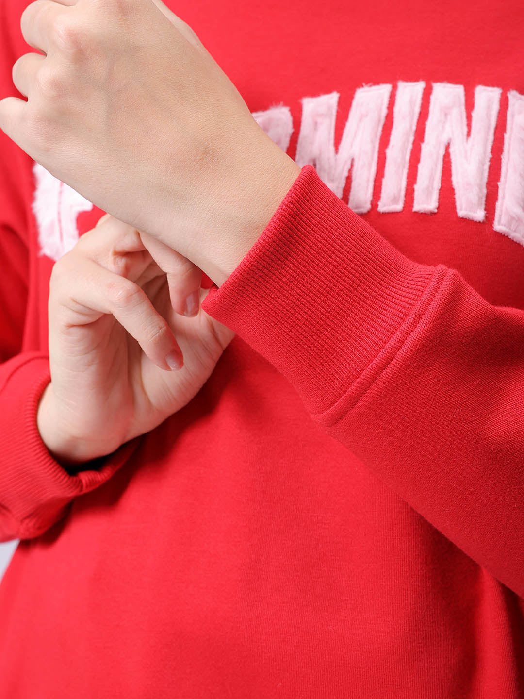 Women's Red Relaxed Fit Typographic Crewneck Sweatshirt