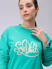 Women's Green Relaxed Fit Typographic Cropped Sweatshirt