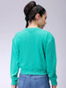 Women's Green Relaxed Fit Typographic Cropped Sweatshirt
