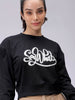 Women's Black Relaxed Fit Typographic Cropped Sweatshirt