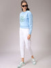 Women's Blue Relaxed Fit Floral Cropped Sweatshirt