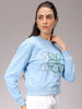 Women's Blue Relaxed Fit Floral Cropped Sweatshirt