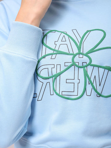 Women's Blue Relaxed Fit Floral Cropped Sweatshirt