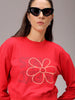 Women's Red Relaxed Fit Floral Cropped Sweatshirt