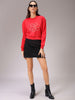 Women's Red Relaxed Fit Floral Cropped Sweatshirt
