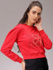 Women's Red Relaxed Fit Floral Cropped Sweatshirt