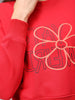 Women's Red Relaxed Fit Floral Cropped Sweatshirt