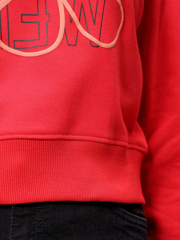 Women's Red Relaxed Fit Floral Cropped Sweatshirt