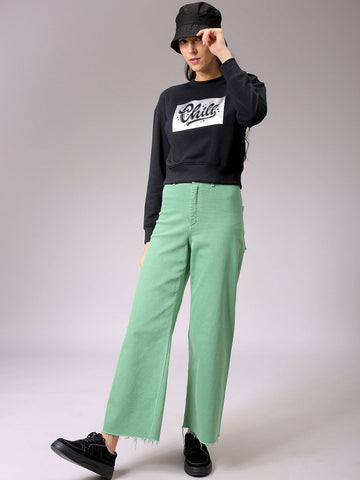 Women's Black Relaxed Fit Holographic Cropped Sweatshirt