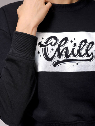 Women's Black Relaxed Fit Holographic Cropped Sweatshirt