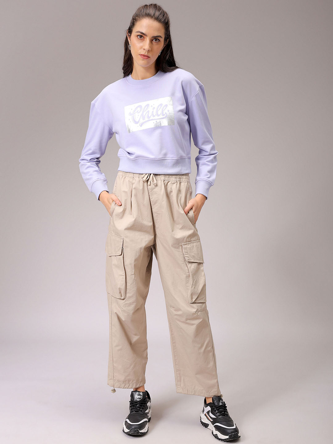 Women's Purple Relaxed Fit Holographic Cropped Sweatshirt