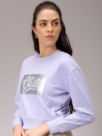 Women's Purple Relaxed Fit Holographic Cropped Sweatshirt
