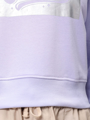 Women's Purple Relaxed Fit Holographic Cropped Sweatshirt
