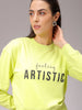 Women's Yellow Relaxed Fit Typographic Cropped Sweatshirt