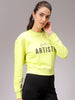 Women's Yellow Relaxed Fit Typographic Cropped Sweatshirt