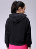 Women's Black Relaxed Fit Placement Embroidery Hooded Sweatshirt