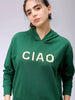 Women's Green Relaxed Fit Placement Embroidered Hooded Sweatshirt