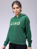 Women's Green Relaxed Fit Placement Embroidered Hooded Sweatshirt