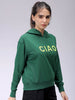 Women's Green Relaxed Fit Placement Embroidered Hooded Sweatshirt
