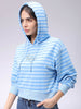 Women's Blue Relaxed Fit Placement Embroidered Hooded Sweatshirt