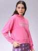 Women's Pink Relaxed Fit Typographic Hooded Sweatshirt