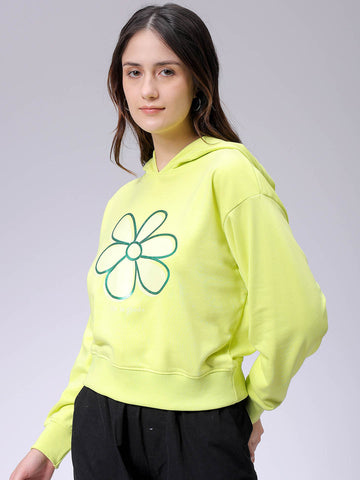 Women's Yellow Relaxed Fit Holographic Hooded Sweatshirt