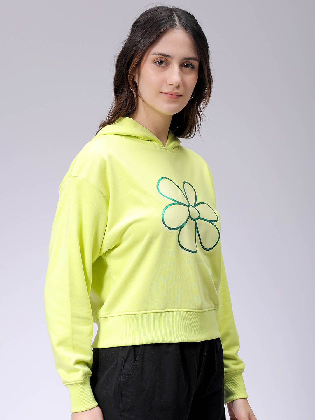 Women's Yellow Relaxed Fit Holographic Hooded Sweatshirt