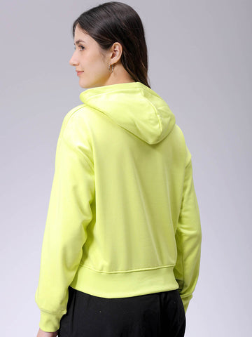 Women's Yellow Relaxed Fit Holographic Hooded Sweatshirt