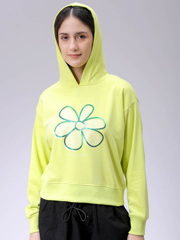 Women's Yellow Relaxed Fit Holographic Hooded Sweatshirt