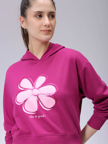 Women's Purple Relaxed Fit Holographic Hooded Sweatshirt