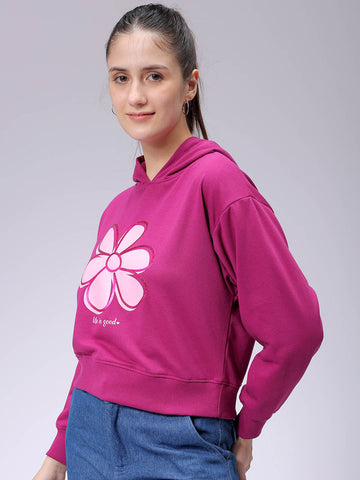 Women's Purple Relaxed Fit Holographic Hooded Sweatshirt