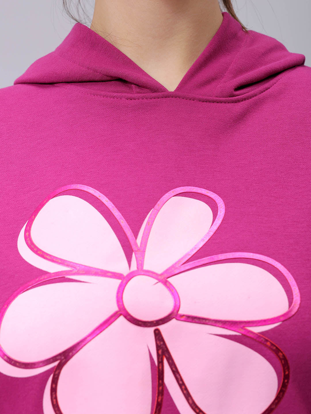 Women's Purple Relaxed Fit Holographic Hooded Sweatshirt