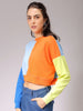 Women's Blue Boxy Fit Colourblocked Cropped Sweatshirt