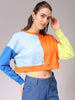 Women's Blue Boxy Fit Colourblocked Cropped Sweatshirt