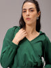 Women's Green Regular Fit Solid Regular Wrap Sweatshirt