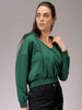 Women's Green Regular Fit Solid Regular Wrap Sweatshirt