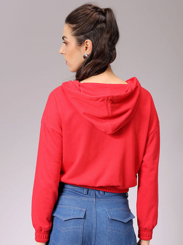 Women's Red Regular Fit Solid Regular Wrap Sweatshirt