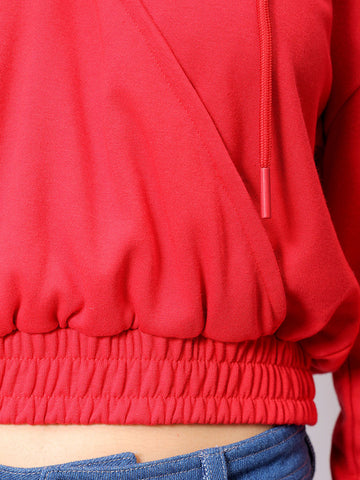 Women's Red Regular Fit Solid Regular Wrap Sweatshirt